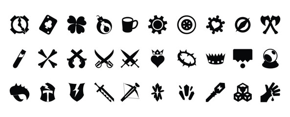 Printfantasy rpg game icon vector set with weapons, shields, mystical symbols, magic items and adventure interface design elements collection © Azmir Art