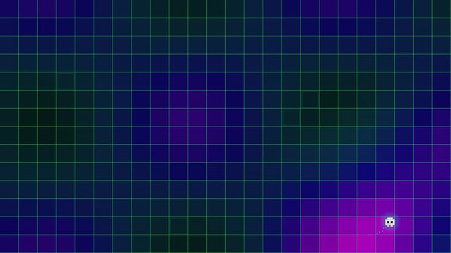 Glowing light pixel moving across a digital grid background pattern