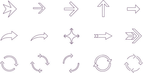 Obraz premium Variety of purple arrow icons on transparent background, modern and clean design elements.