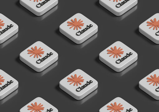 Buenos Aires, Argentina; April 26th 2026: Isometric seamless pattern of Claude logo. 3d illustration.