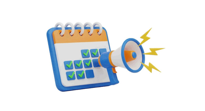 Vector illustration of 3d calendar with megaphone for event announcement on a transparent background