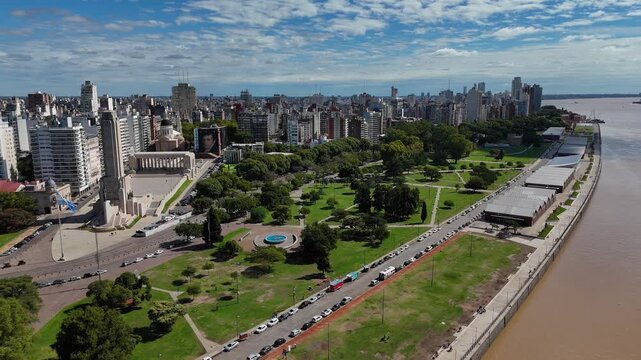 Aerial view of rosario cityscape and the paran&aacute; river in argentina