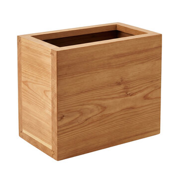 Empty rectangular wooden planter box on dark background