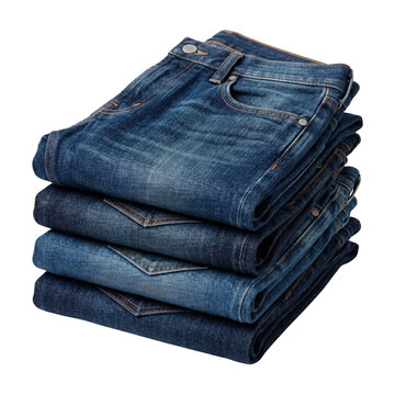 Stack of neatly folded dark blue denim jeans trousers
