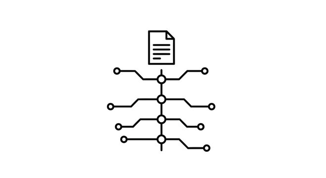 Document Processing Network Icon: Data Flow and Digital Transformation Concept