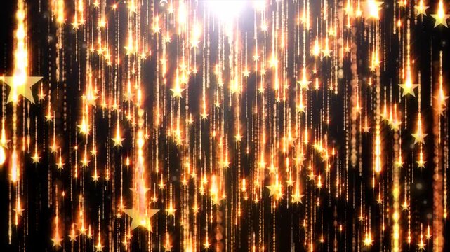 Golden stars cascade down a dark void
