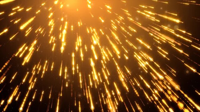 Golden sparks cascade down a dark void