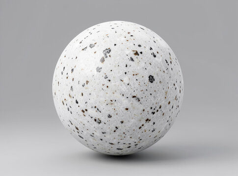 A single white and black speckled egg lying on a gray surface