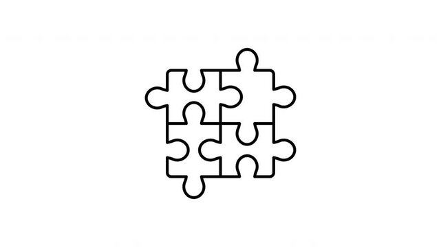 Puzzle Pieces Connection Animated Icon With Alpha Channel. Interlocking Jigsaw Elements Representing Solution And Teamwork Motion Graphic On Transparent Background