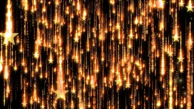 Golden stars cascade down a dark void