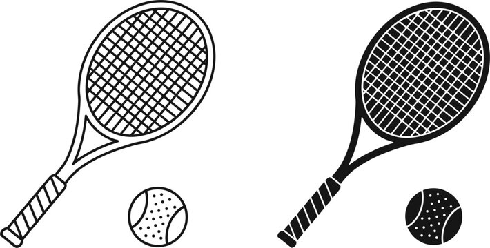 Illustration of Tennis Racket and Ball in Black and White Style
