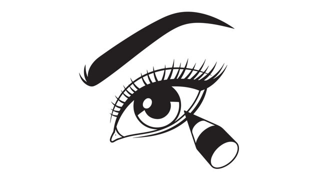Eye makeup mascara lashes closeup vector graphic illustration with bold stroke eyeliner and glossy highlight