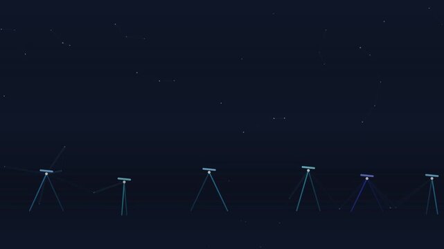 Abstract constellation animation with rotating geometric telescope icons