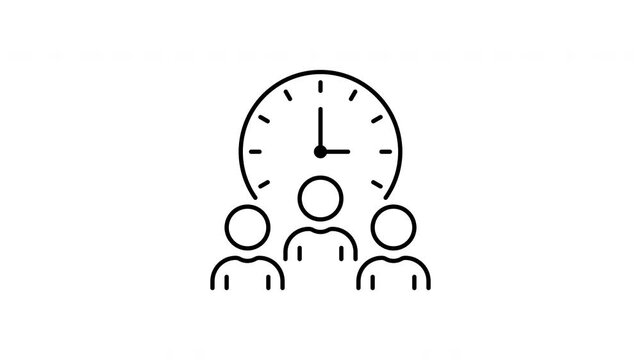 Time Management Team Clock Animated Icon With Alpha Channel. Group Of People Under Clock Representing Schedule And Productivity Planning Motion Graphic On Transparent Background