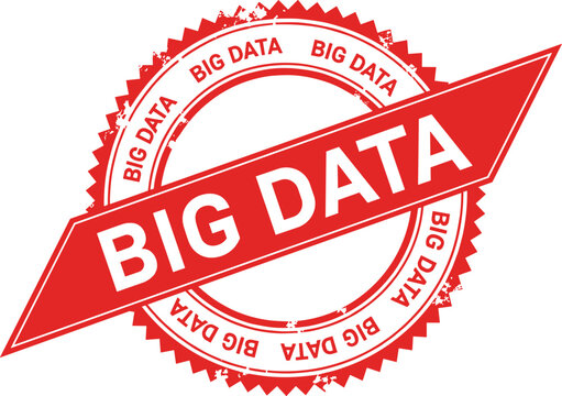 Red big data rubber stamp with jagged edge design and modern font