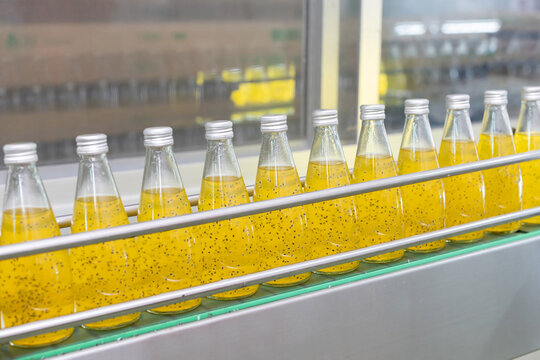 Water bottle on a factory production conveyor belt line
