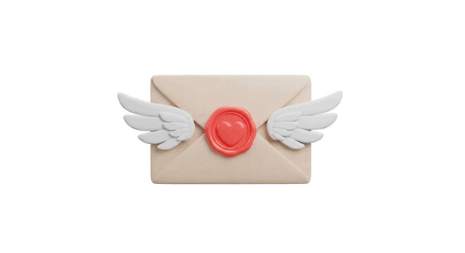 Vector illustration of 3d render of a love letter envelope with wings on a transparent background