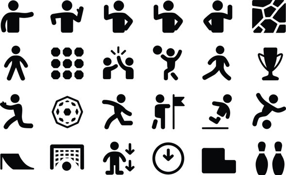 Black Sports Icons on White Background