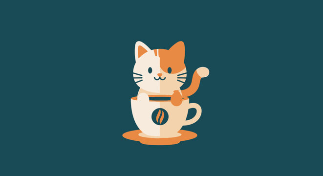 Cute Cat in Coffee Cup Illustration