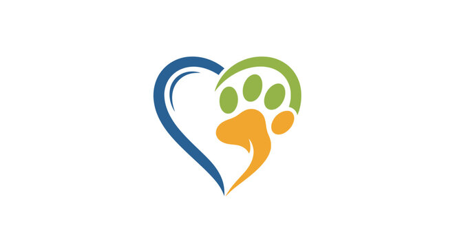 Pet Care Heart Logo with Paw Print - Animal Love Symbol