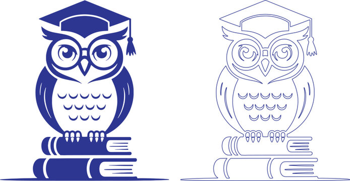 Wise owl wearing a graduation cap sitting on a stack of books as a vector illustration