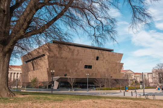 Washington, DC, US-February 10, 2023: National Museum of African American History and Culture on the National Mall was opened in 2016 during the presidency of Barack Obama.