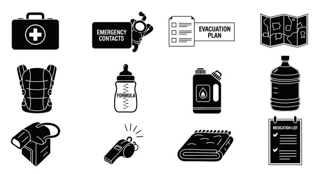 Emergency Preparedness Kit Icons Set