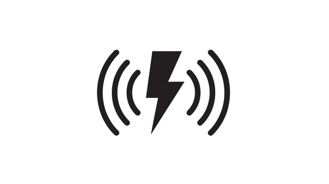 Signal icon with lightning bolt and waves indicating wireless communication featuring symbol, technology, internet with network and connection