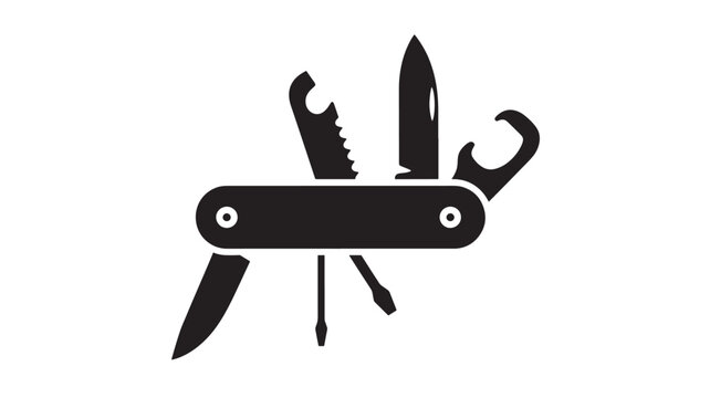 Knife tactical combat with double-edged blade icon silhouette on white background for security and outdoor gear design