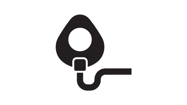 Drop icon with a hole and a tube attachment for fluid flow featuring water, liquid, design with symbol and graphic elements for vector, black