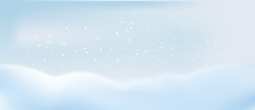 Realistic winter snow border background with 3D snowy drifts, icy white landscape, frosty frame elements and seasonal mountain scene design.