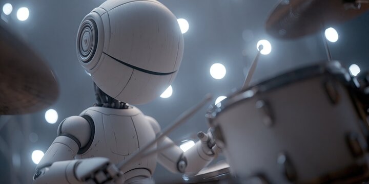 AI robot drummer is drumming to make a generative AI music beat using artificial intelligence