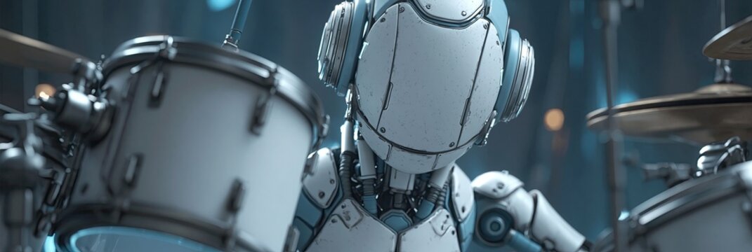 AI robot drummer is drumming to make a generative AI music beat using artificial intelligence