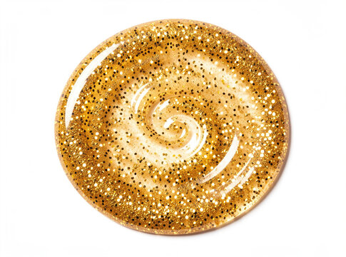 A single gold glittered donut sitting on a white surface