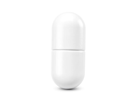 A small white pill sits alone on a clean white surface, ready for inspection