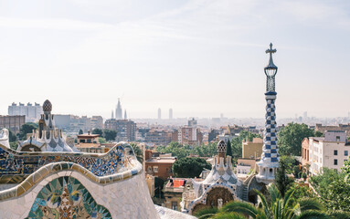 Fototapeta premium Barcelona cityscape from Park Guell with Gaudi architecture