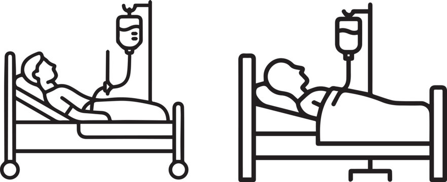 Hospital patient care illustrating different patient positions in a hospital bed with iv drip