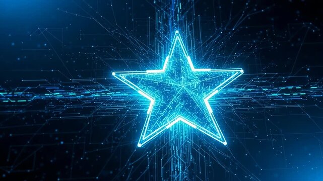 Glowing Star Formed By Interconnected Digital Circuits Set Against Dark Blue Background Showcasing Technology Connectivity Innovation This Visual Is For Technology Finance Futuristic