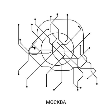 Black and white vector illustration of an approximate Moscow metro map, designed as a simple schematic transit diagram.