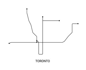 Fototapeta premium Minimal black and white vector illustration of an approximate Toronto metro map with transit lines and station points.