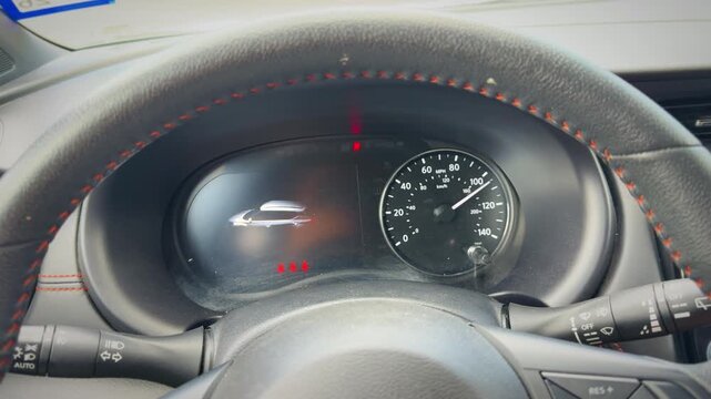 Driver Point View Car Dashboard Instrument Cluster Speedometer Close