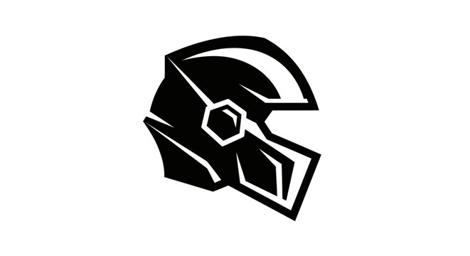 Modern stylized black and white helmet graphic design, futuristic warrior headgear icon, combat armor symbol illustration
