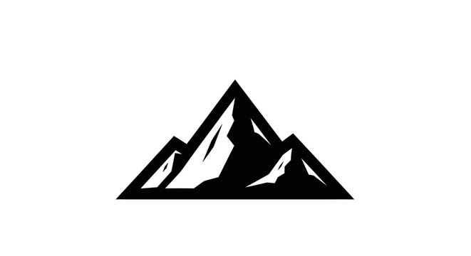Stylized black and white mountain peaks vector illustration. Minimalist outdoor adventure logo icon design element.