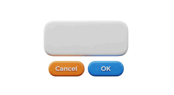 Vector illustration of 3d render of a blank message box with cancel and ok buttons on a transparent background