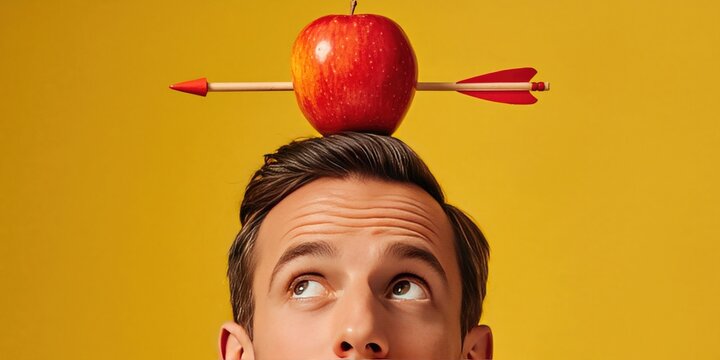 Man with an apple on his head an an arrow - modern william tell