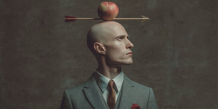 Man with an apple on his head an an arrow - modern william tell