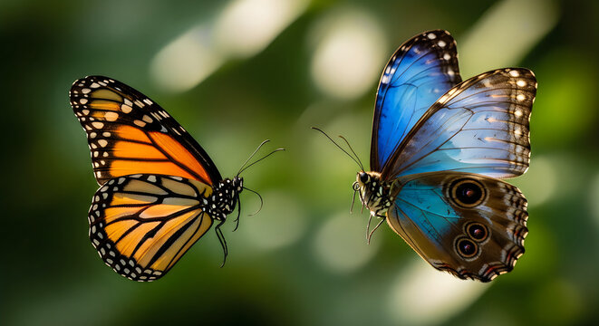 Two vibrant butterflies resting on foliage a stunning display of nature's beauty