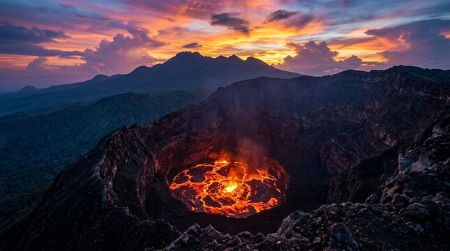 Lava lake Nyiragongo orange churning volcano surface