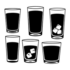 set of six water glasses with ice cubes minimalist line art illustration © MdSourav