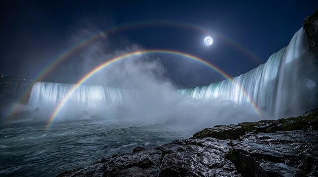 Rainbow over Niagara Falls waterfall mist spray